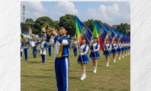 Pertunjukan color guard drumband